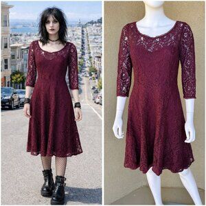 Vintage Y2K Burgundy Lace Skater Dress